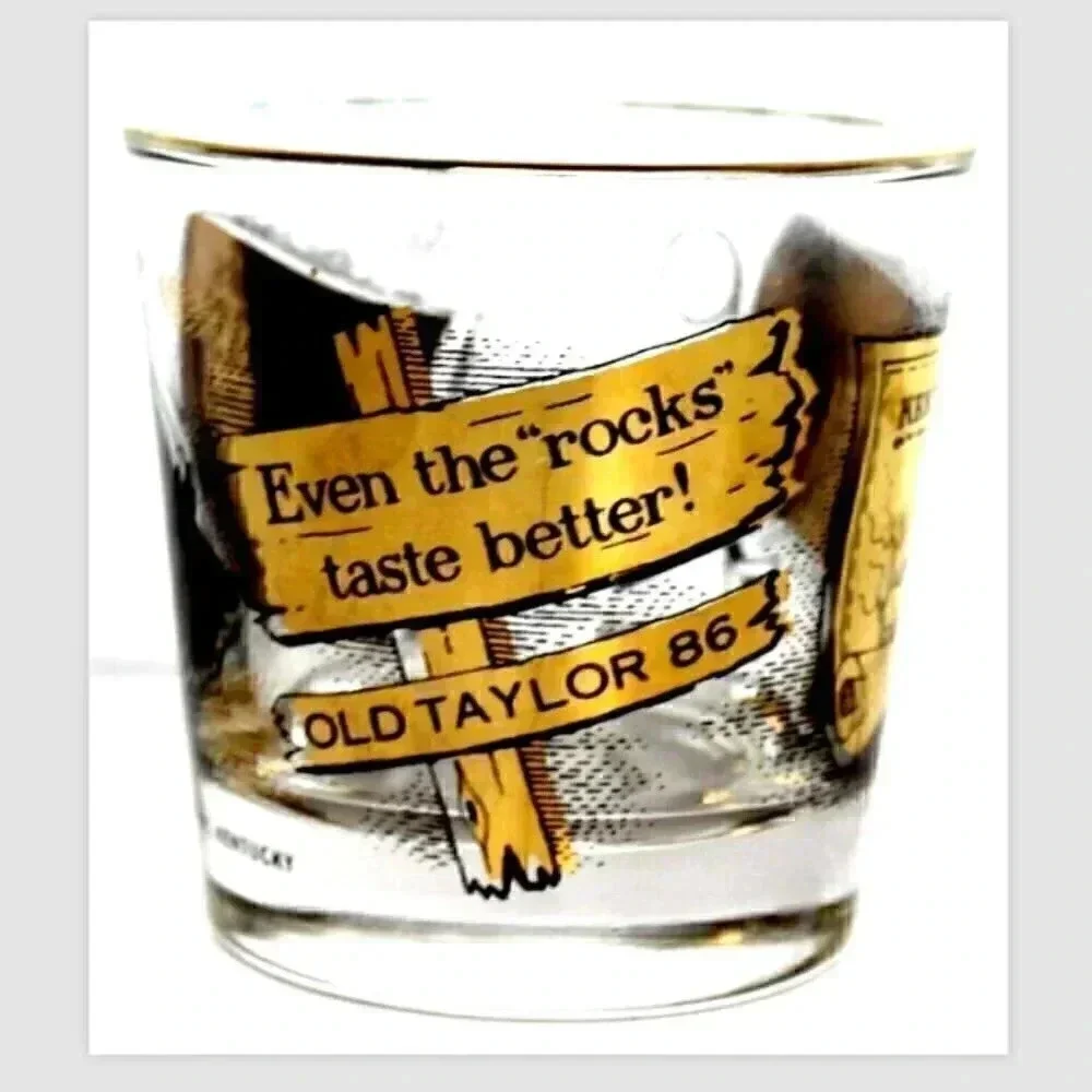 Vtg Old Taylor 86 Bourbon Whiskey Rocks Advertising Glass Tumbler Frankfort KY